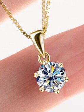 Certified 1ct. t.w. Moissanite Diamond Solitaire Gold Pendant Necklace NEW
